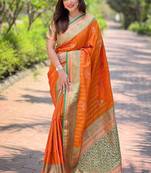 Orange soft silk contrast zari woven saree
