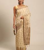Beige woven cotton silk saree with blouse
