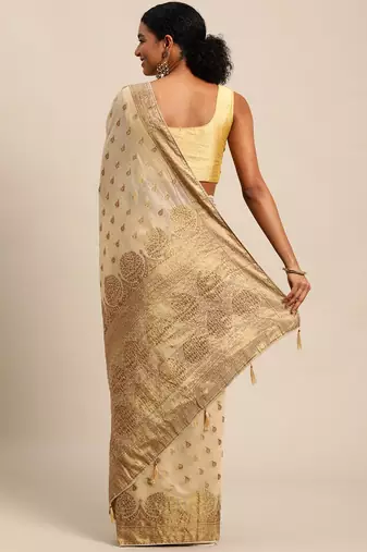 Beige woven cotton silk saree with blouse
