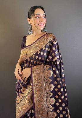 Maroon banarasi katan silk zari woven saree 2