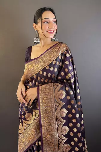 Maroon banarasi katan silk zari woven saree