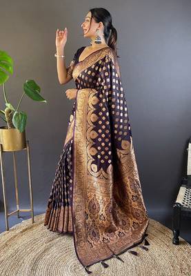 Maroon banarasi katan silk zari woven saree 3