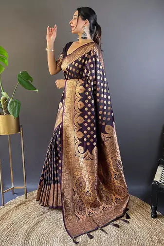 Maroon banarasi katan silk zari woven saree