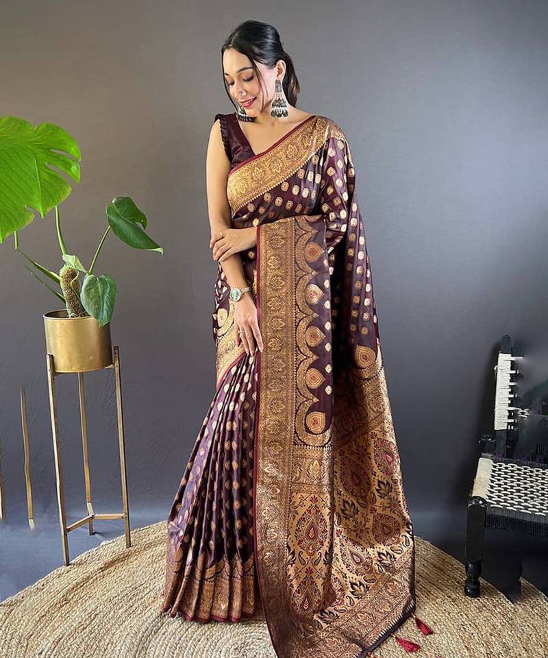 Maroon banarasi katan silk zari woven saree