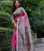 Pink soft tussar silk printed saree festive wear