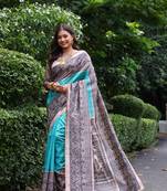 Sky soft tussar silk printed saree festive wear