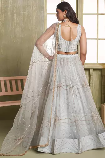 light grey sequins net lehenga set choli with dupatta