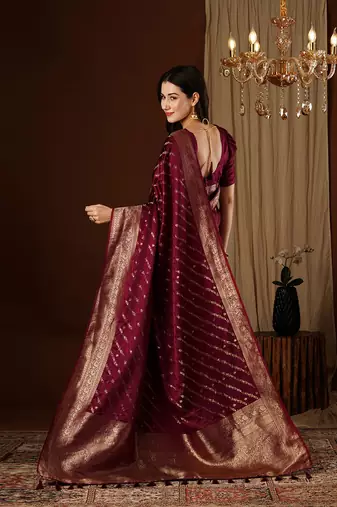 Maroon glamorous jacquard satin silk blend saree
