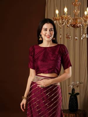 Maroon glamorous jacquard satin silk blend saree 5