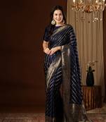 Navy blue glamorous jacquard satin silk blendsaree