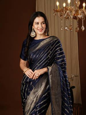 Navy blue glamorous jacquard satin silk blendsaree 3
