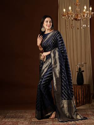 Navy blue glamorous jacquard satin silk blendsaree 4