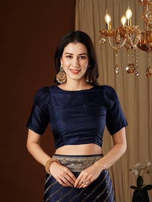 Navy blue glamorous jacquard satin silk blendsaree 5
