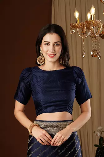Navy blue glamorous jacquard satin silk blendsaree