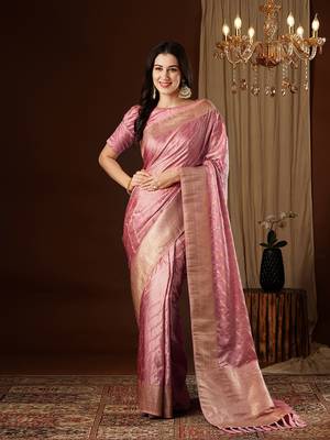 Peach glamorous jacquard satin silk blendsaree 1