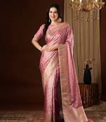Peach glamorous jacquard satin silk blendsaree
