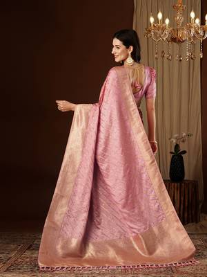 Peach glamorous jacquard satin silk blendsaree 2