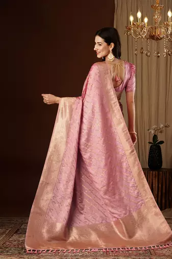 Peach glamorous jacquard satin silk blendsaree