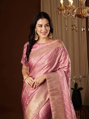 Peach glamorous jacquard satin silk blendsaree 3