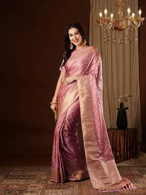 Peach glamorous jacquard satin silk blendsaree 4