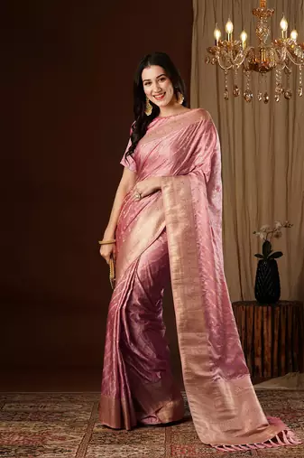 Peach glamorous jacquard satin silk blendsaree