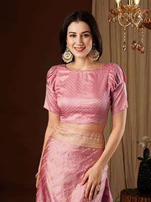 Peach glamorous jacquard satin silk blendsaree 5