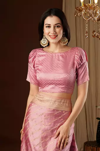 Peach glamorous jacquard satin silk blendsaree
