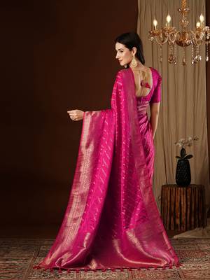 Pink glamorous jacquard satin silk blendsaree 2