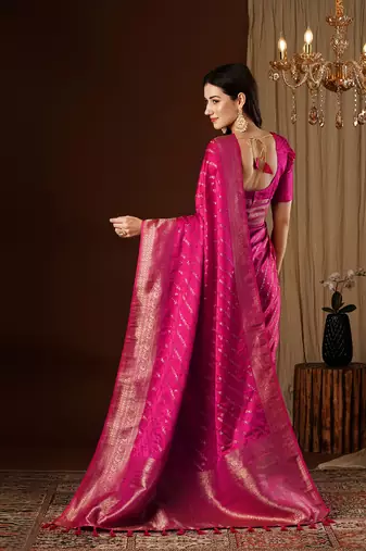 Pink glamorous jacquard satin silk blendsaree