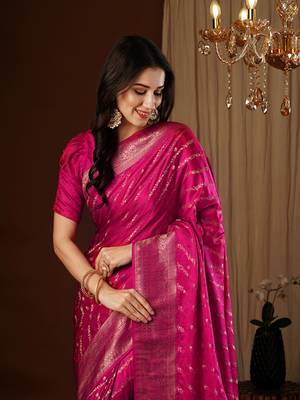Pink glamorous jacquard satin silk blendsaree 3