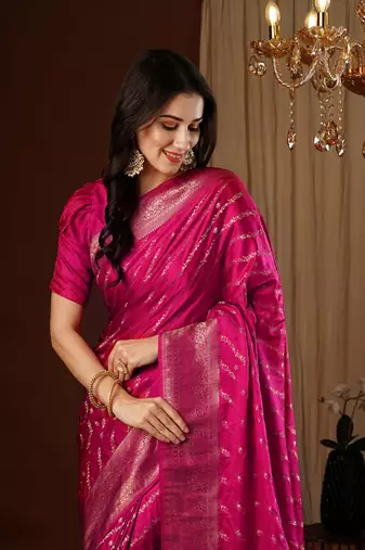 Pink glamorous jacquard satin silk blendsaree