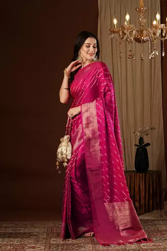 Pink glamorous jacquard satin silk blendsaree