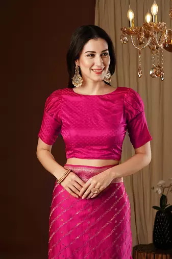Pink glamorous jacquard satin silk blendsaree