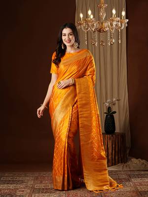 Yellow glamorous jacquard satin silk blendsaree 1