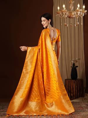 Yellow glamorous jacquard satin silk blendsaree 2