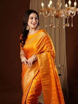 Yellow glamorous jacquard satin silk blendsaree 3
