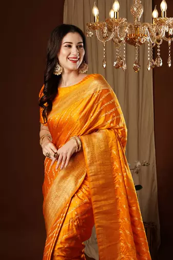 Yellow glamorous jacquard satin silk blendsaree