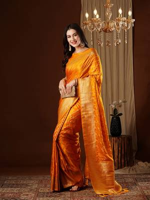 Yellow glamorous jacquard satin silk blendsaree 4