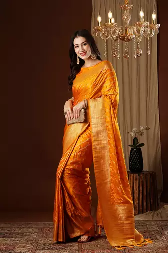 Yellow glamorous jacquard satin silk blendsaree