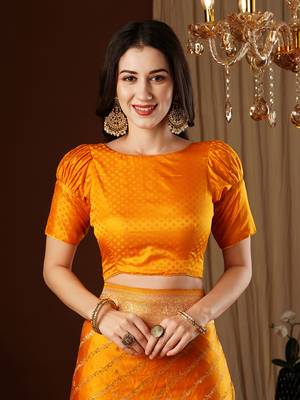 Yellow glamorous jacquard satin silk blendsaree 5