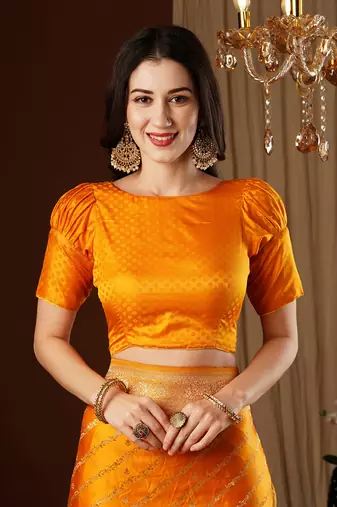 Yellow glamorous jacquard satin silk blendsaree
