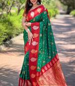Green soft silk blendheavy wevon jari designer saree