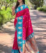 Pink soft silk blendheavy wevon jari designer saree