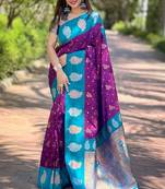 Purple soft silk blendheavy wevon jari designer saree