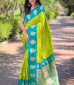 Green soft silk blendheavy wevon jari designer saree