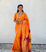 Featival looks yellow soft silk blendwevon paithani vitthala saree