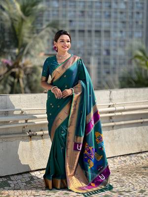 Featival looks rama soft silk blendwevon paithani vitthala saree 1
