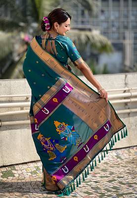 Featival looks rama soft silk blendwevon paithani vitthala saree 2