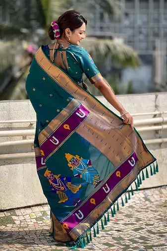 Featival looks rama soft silk blendwevon paithani vitthala saree