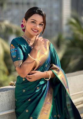 Featival looks rama soft silk blendwevon paithani vitthala saree 3
